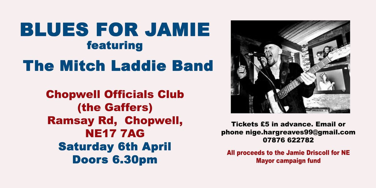 Tickets still available - 'Blues For Jamie' Saturday 6th April. @MayorJD #JamieDriscoll