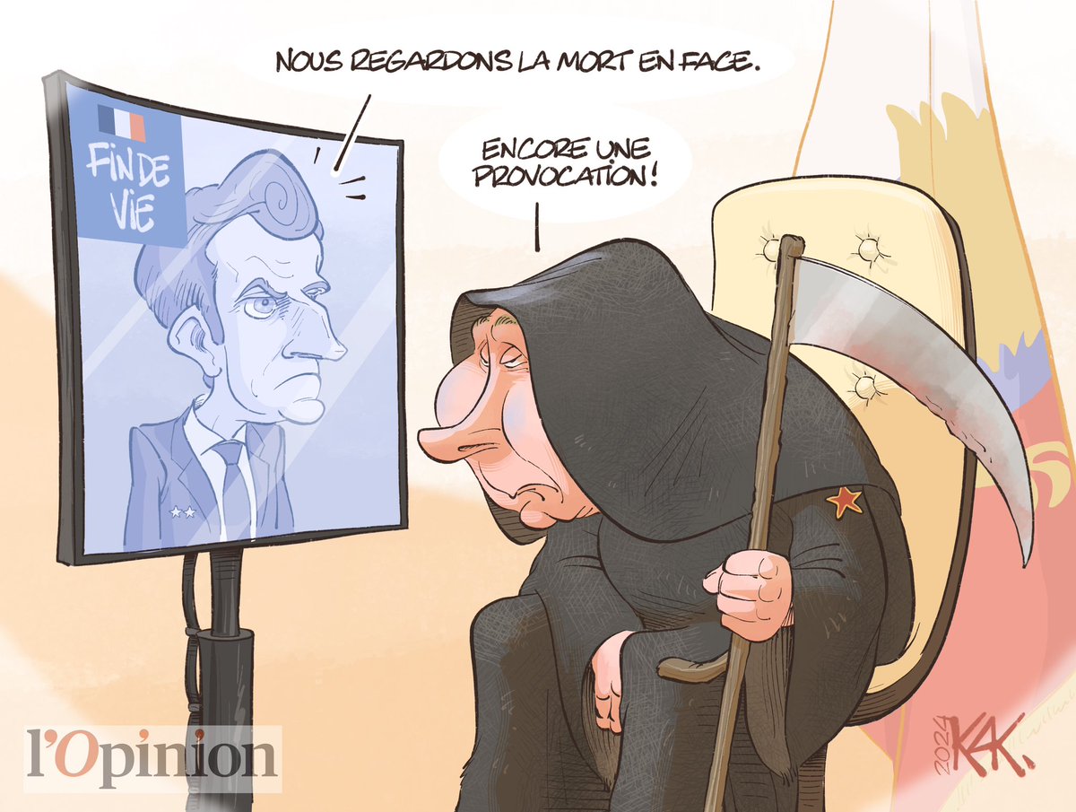 #FindeVie : nouveau défi pour Macron #DessinDePresse pour @lopinion_fr sur un article de @fxbourmaud & @malombard à lire ici : lopinion.fr/politique/fin-… #Ukraine️