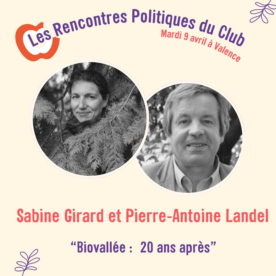 Rencontres politiques : les chercheurs Sabine Girard et Pierre-Antoine Landel présenteront les résultats de leurs travaux sur la transition alimentaire dans la vallée de la Drôme. 
RDV à Valence le 9 avril ! 
Inscription👉t.ly/oPl93