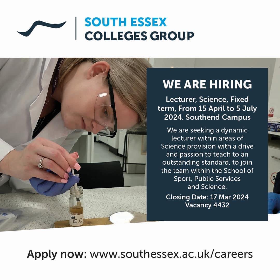 New vacancy at Southend Campus! You can find out more and apply here: jobs.southessex.ac.uk/rEcruit/Recrui…