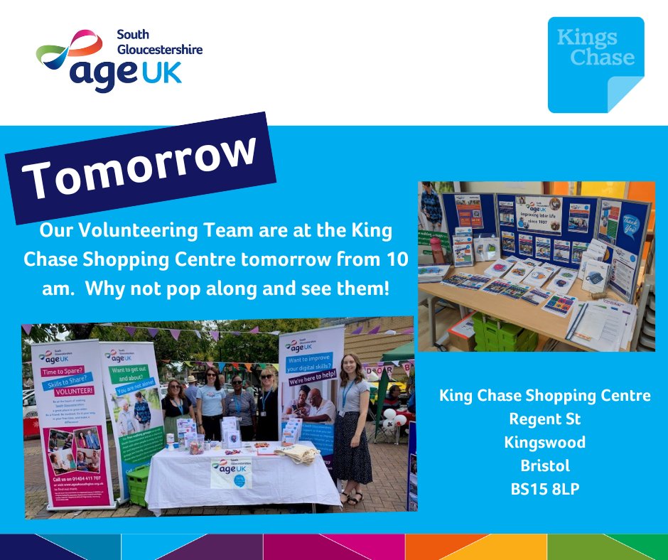 age_uk_sg's tweet photo. We are out and about tomorrow, Friday 15th March at the King Chase Shopping Centre in Kingswood.

We will be there from 10 am so why not pop along!

#lovelaterlife #nonprofit #supportolderpeople #southglos https://t.co/Vj6Px5nQQo