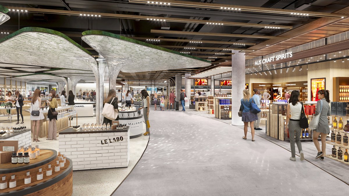We're thrilled to share the winning bid for Lotte Duty Free at @BrisbaneAirport, set to enhance the 2032 Olympics experience. Expanding the #DutyFree to 5,000 sqm, our designs create a warm, #sustainable environment that reflects #Brisbane's culture & landscape. #InteriorDesign