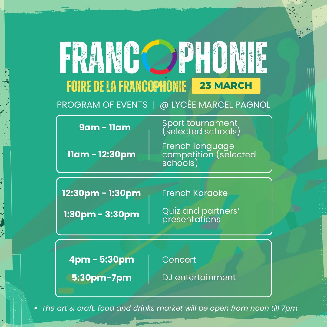 We invite you to the much anticipated 2024 Francophonie Food & Craft fair: 'Olympics Francophonie' featuring 15 countries. We have several exciting events for you so don't miss out ! 💸 FREE Admission/RSVP via this link: forms.gle/4cDfPfc5Zaj1u4… #Francophonie #Francophonie2024