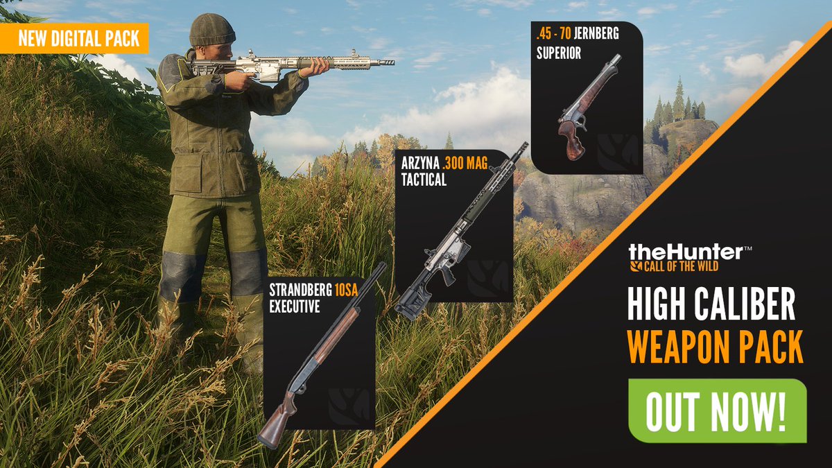 theHunterCOTW's tweet photo. Add some power to your next hunt 🔫 The High Caliber Weapon Pack is OUT! With 3 brand new, high caliber boom-sticks 💥 

And the Pistol Packin' Update is LIVE! With animal class changes, pistol improvements, and much much more 🔧 https://t.co/86QZsnC4oO https://t.co/xi6DYMex6w