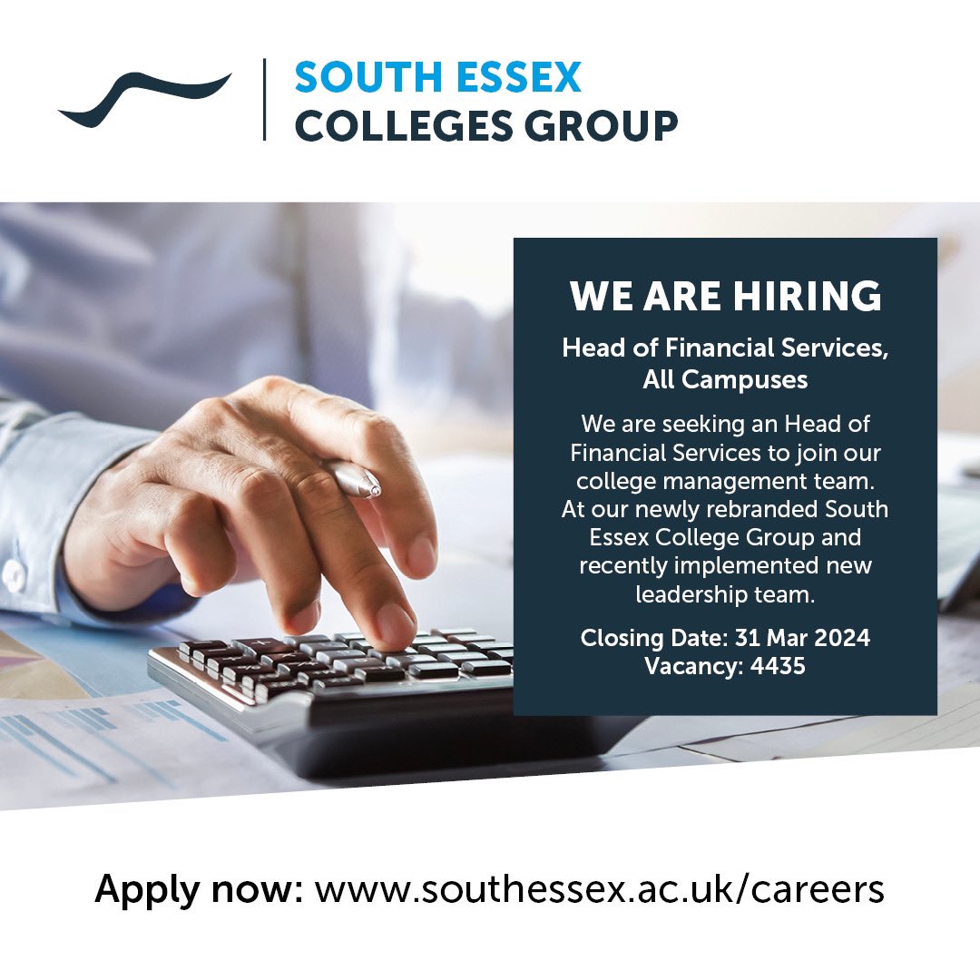 Are you a dedicated and ambitious finance professional seeking the next stage in your career? We are seeking an Head of Financial Services to join our college management team. Apply here: jobs.southessex.ac.uk/rEcruit/Recrui… #finance #financejobs #financialservices #college