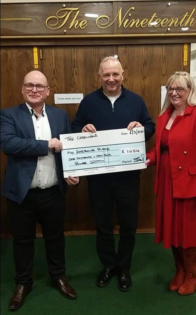 Last week our Project Director Denny Batty attended the Grimsby Catenians meeting where he was presented a cheque for £1054 for Harbour Place! Over the last year Jonathan and Lindsey have raised £2,288 for Harbour Place 😊 Huge thanks to the Grimsby Catenians! #harbourplace