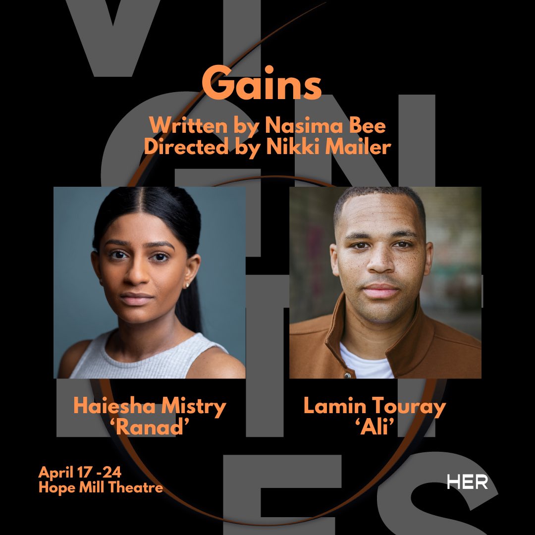 Meet the first exceptional team for this years VIGNETTES ⭐️🥂🪩 GAINS written by nasima bee Directed by Nikki Mailer Starring Haiesha Mistry & Lamin Touray 📍 Hope Mill Theatre 📅 April 14 - 24 🎫 Via @hopemilltheatre #newwriting #manchester #vignettes #theatre