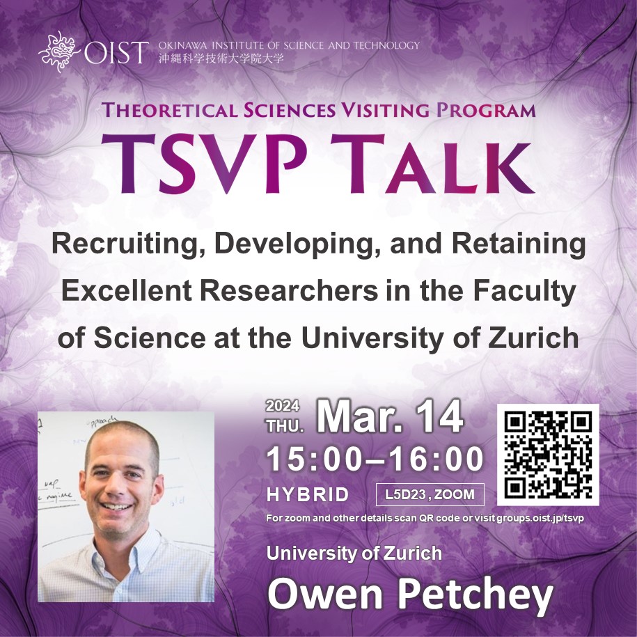 Thu, 03/14 from 15:00 JSTvia Zoom or in L5D23 @OISTedu: TSVP Talk: 'Recruiting, Developing, and Retaining Excellent Researchers in the Faculty of Science at the University of Zurich' by Owen Petchey groups.oist.jp/tsvp/event/tsv… #Research #FacultyHiring