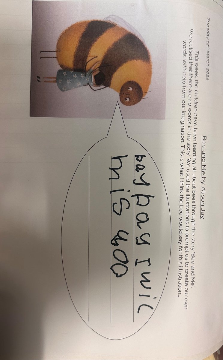 firsprimarysale's tweet image. #RecAsh have been learning all about bees this week through the story ‘Bee and Me’. We wrote our own speech bubbles #Firswriting #Empathy #Resilience