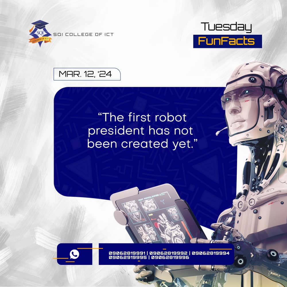 sqicict's tweet photo. Dear Techies,
Would you love to create one?
What name should we give the Robot President?
#funfactstuesday
#sqicict https://t.co/2My6D8I6jg