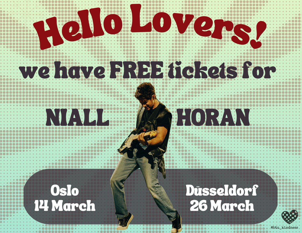 btu_kindness's tweet photo. 🎫 WE HAVE FREE TICKETS! 🎫

Through the generosity of kind fans, the #TicketKindnessProject has FREE tickets to see Niall in Oslo & Düsseldorf.

🎫 Oslo • 1 standing ticket
🎫 Düsseldorf • 1 seated ticket 

If you’re interested, click the link below!

We don’t want these tickets to go to waste, so please help us share this post & together let’s find a fan who would love to see Niall in concert! 

https://t.co/wiVrZA1XCv

#ThisFandomIsKind 
#NiallHoran 
#TSLOT 
#TSLOTOslo 
#tslotdusseldorf