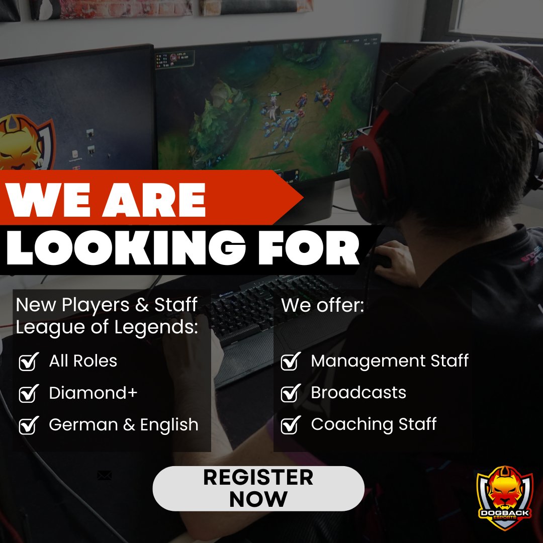 #LeagueOfLegends

It is ambitious, but we are looking for players for the upcoming split who are really interested and motivated to take off as a team.

➡️We do not have a slot for the upcoming Split #PRM 

Application:
forms.gle/N1ZGZv4PtnNnsA… 
#DogbackeSports #eSports #Hunsrück
