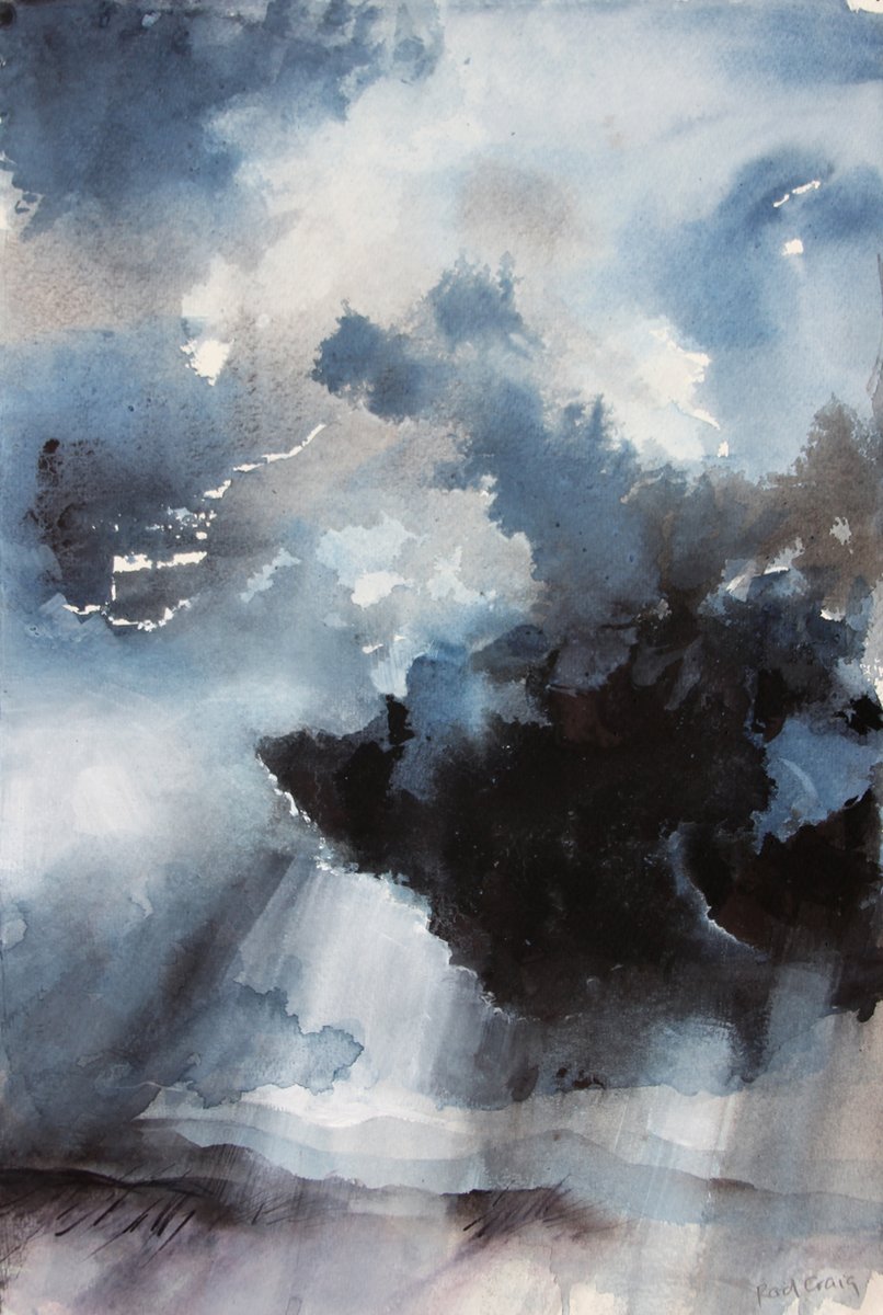 'A Hard Rain' watercolour on Fabriano paper. Echoes of this morning's walk – just about dried out now!