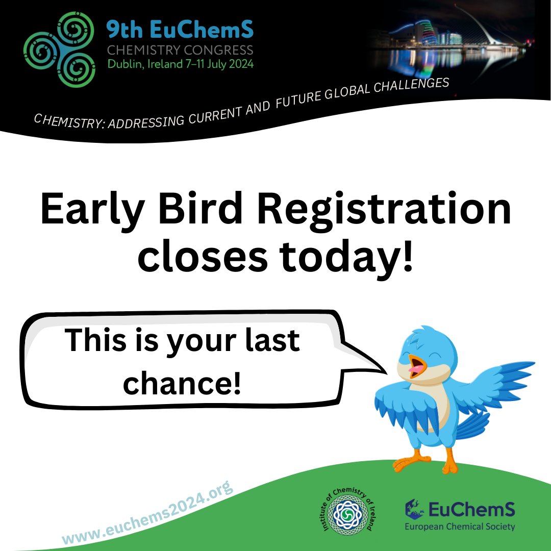 🚨 Today's the day! ⏰ Last chance to snatch up those early bird savings for #ECC9! Don't wait any longer – register now and secure your spot at a discounted rate. 🐦💼 euchems2024.org/registration/
