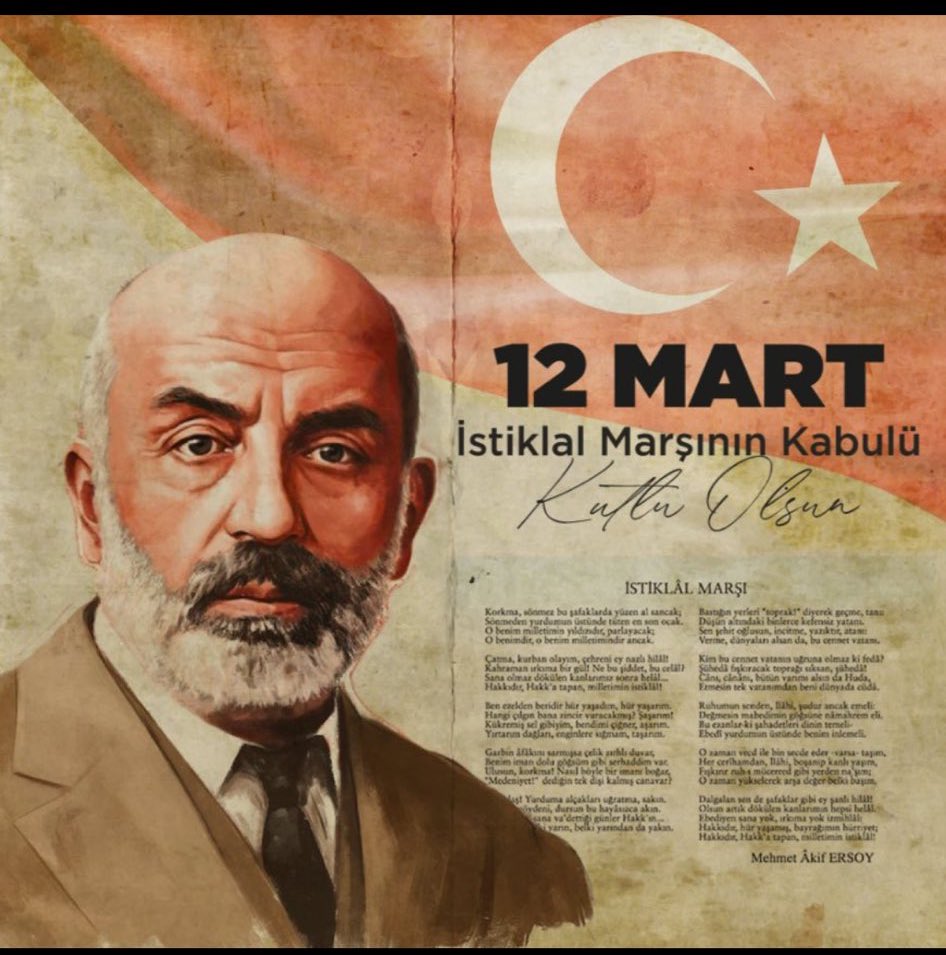 turkkdunyasii's tweet photo. Bağımsızlığımızın sembolü olan İstiklal Marşı'mızın kabulünün 103. yılında Vatan Şairimiz Mehmet Akif Ersoy'u saygı, minnet ve rahmetle anıyoruz. https://t.co/cxDUWAAUdW