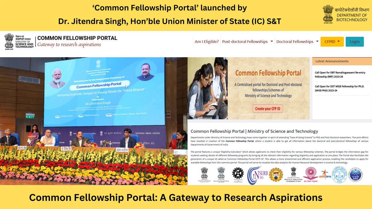 Hon’ble Union Minister (IC) S&T @DrJitendraSingh launched the Common Fellowship Portal today at the National Media Centre. The Portal will streamline the entire fellowship process on one click and will serve as a gateway to research aspirations. @DrJitendraSingh @rajesh_gokhale