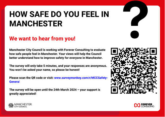 How safe do you feel in Manchester? Take part in the survey 👇 surveymonkey.com/r/MCCSafety-Ge…