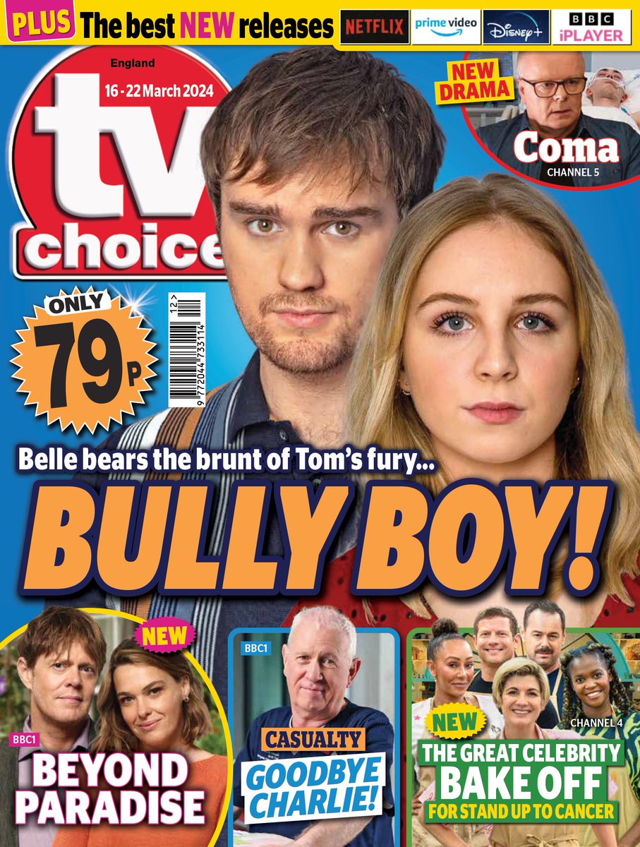 Grab the latest issue now! #Emmerdale is on the cover and Belle is bearing the brunt of Tom's fury. Plus: a new season of #BeyondParadise, #Casualty says goodbye to Charlie and #GBBO stands up to cancer with the help of celebs including Jodie Whittaker and Paloma Faith. Enjoy!