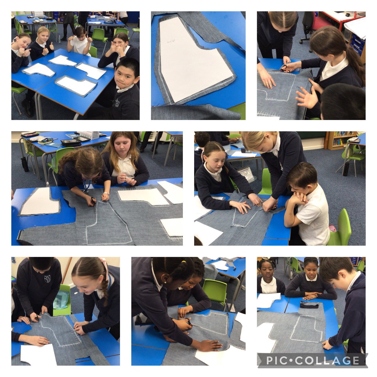 Step 4- we then had to cut our pieces out. We now have 4 pieces of fabric ready to sew together 😊 #buckinghamartdt #year6