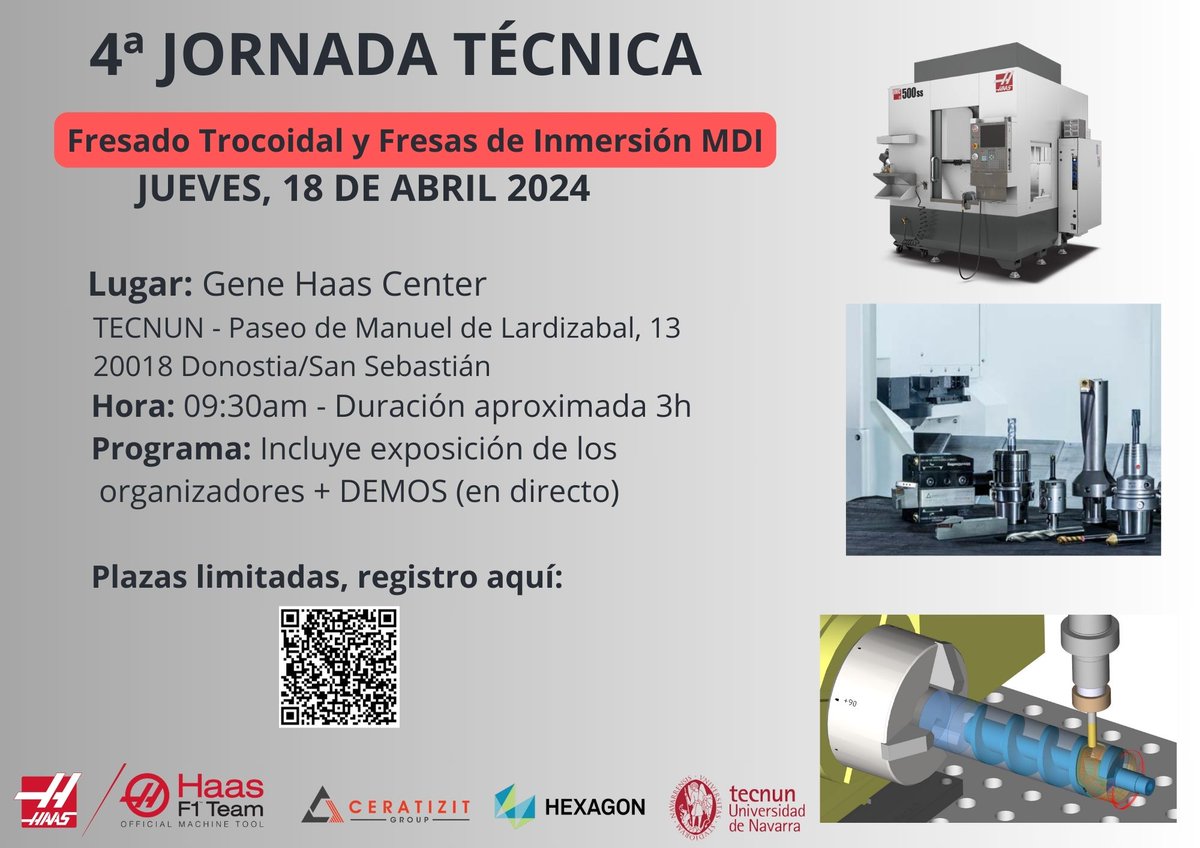 ANUNCIO: Nueva Jornada Técnica de Fresado Trocoidal y Fresas de Inmersión MDI programada para el 18 de abril, con la colaboración de CERATIZIT y Hexagon Manufacturing Intelligence.
#haasautomation #cnc #machining #training
Enlace de registro: lnkd.in/e-E-dziS