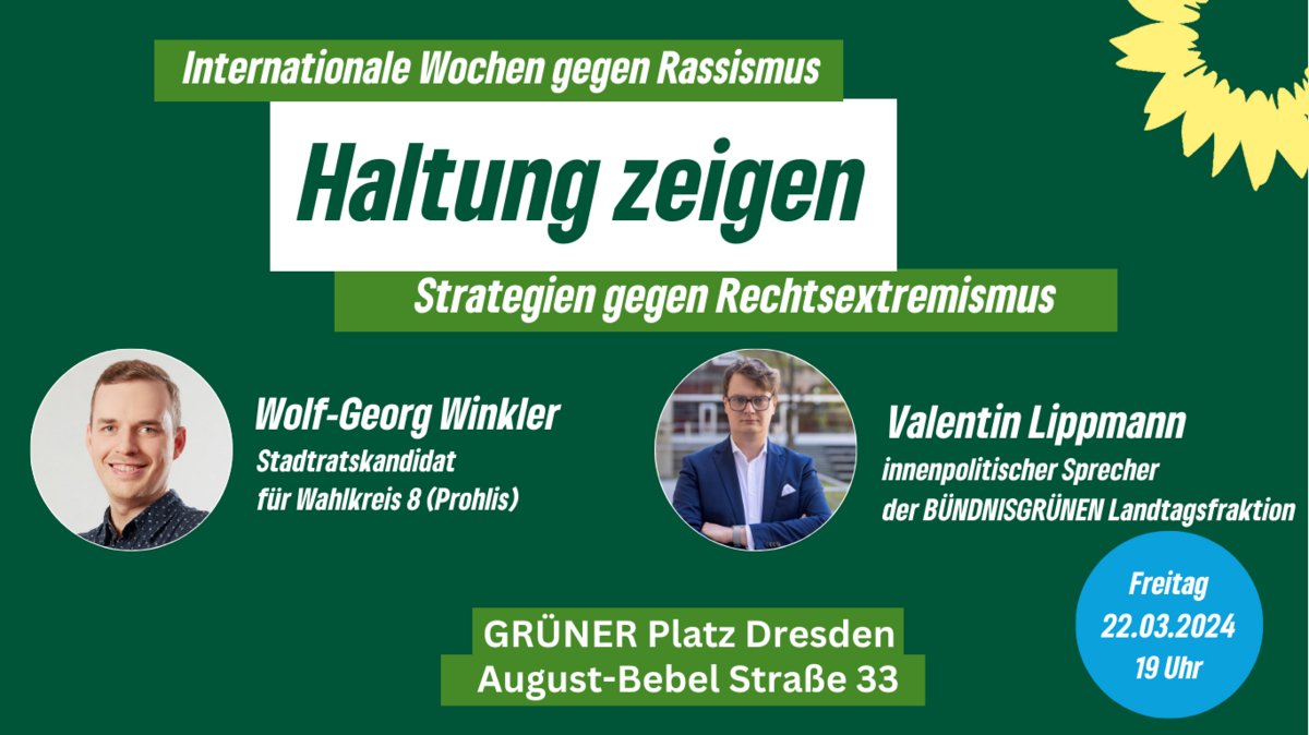 der_wolf_aus_dd's tweet photo. Veranstaltungshinweis in eigener Sache:
Am Fr, 22.03.24, diskutiere ich ab 19 Uhr im Grünen Büro am Wasaplatz mit @VaLippmann über Strategien gegen #Rechtsextremismus auf kommunaler und Landesebene.
Eine herzliche Einladung!
#Dresden #Prohlis #Strehlen #DresdenSüdost https://t.co/iNa4iIrRsr