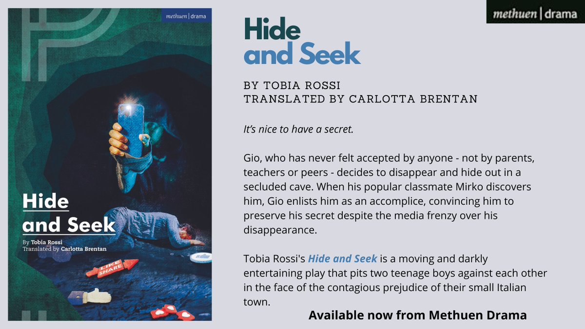 Methuen Drama (@methuendrama) on Twitter photo Happy Publication Day to HIDE AND SEEK, written by Tobia Rossi and translated by <a href="/CarlottaBrentan/">Carlotta Brentan</a>! This brilliant piece of #TheatreinTranslation opens at <a href="/ParkTheatre/">Park Theatre</a> tonight, where you can purchase the playtext yourself. Happy Publication Day to HIDE AND SEEK, written by Tobia Rossi and translated by <a href="/CarlottaBrentan/">Carlotta Brentan</a>! This brilliant piece of #TheatreinTranslation opens at <a href="/ParkTheatre/">Park Theatre</a> tonight, where you can purchase the playtext yourself.