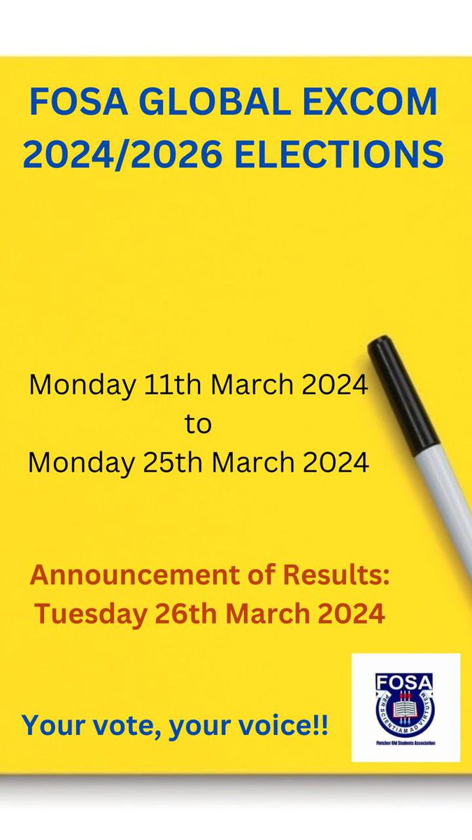 FletcherAlumni's tweet photo. FOSA GLOBAL EXCOM 2024/2026 ELECTIONS 🟠🟤⚫️

Vote for your candidate 

#vote #elections #excom #fosa #alumni  #school https://t.co/9cf9QqI1oh