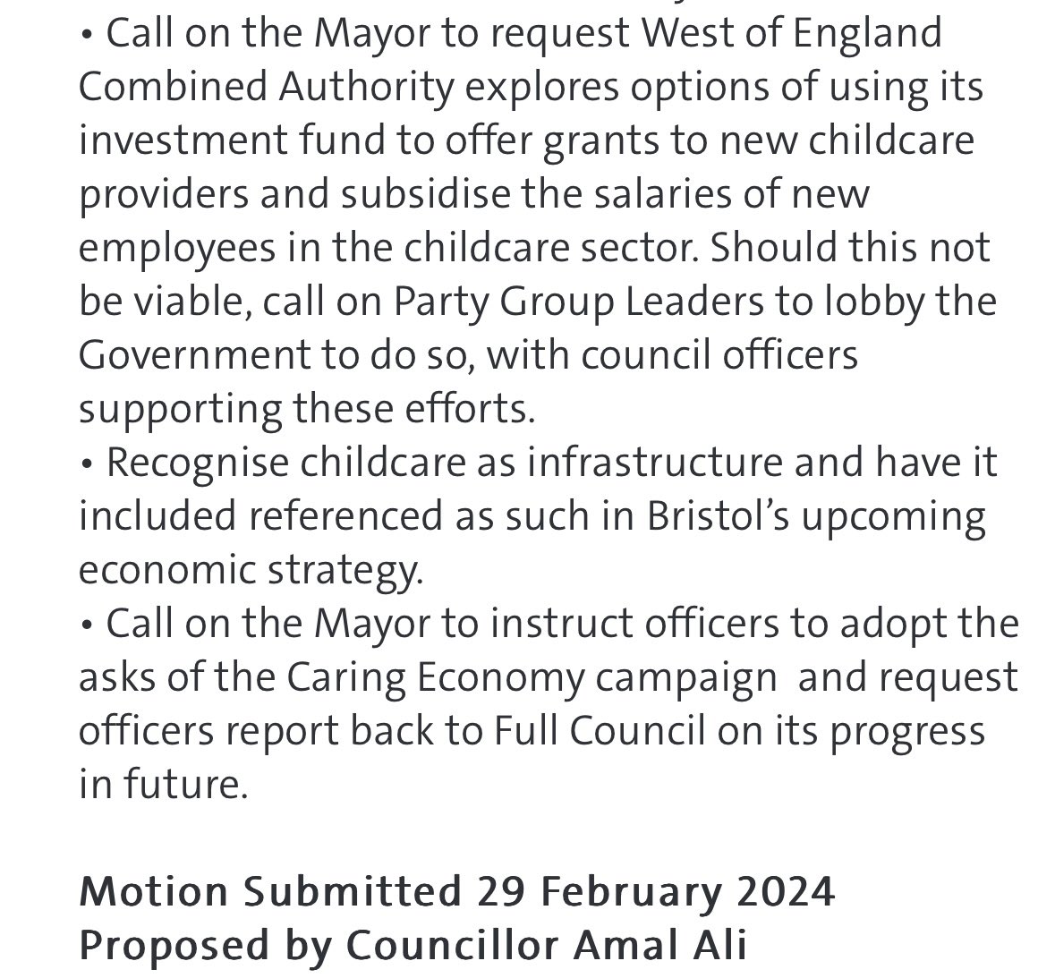 TONIGHT the wonderful <a href="/CllrAmalAli/">Amal Ali</a> &amp; @CllrEllieking will be speaking on the Golden Motion to enable the caring economy in #Bristol starting with Childcare as infrastructure. We need to PROTECT our maintained nurseries that give access to childcare for low income families.