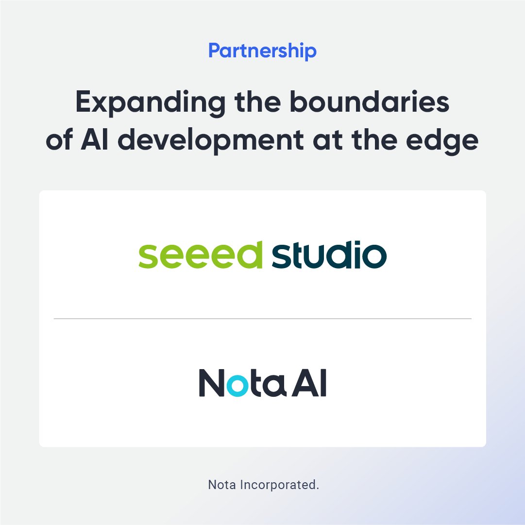 Exciting news! Nota AI® partners with @seeedstudio to revolutionize edge AI development with NetsPresso®. By combining our cutting-edge platform with reThings, we're set to redefine possibilities in edge AI. Stay tuned! #EdgeAI #AIInnovation #PartnershipGoals