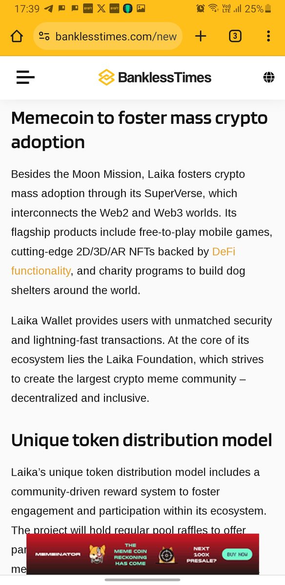 ☄Laika đang nóng hơn bao giờ hết💥
🚨 Mới đây ' Nhiệm vụ mặt trăng ' của Laika đã thu hút những tờ báo lớn trong làng coin như: Cyptodaily, metaversepost, Bigcoin insider, blanklesstimes. Laika có gì hot đến vậy? Hãy chờ xem nhé🚀
#Laika_org