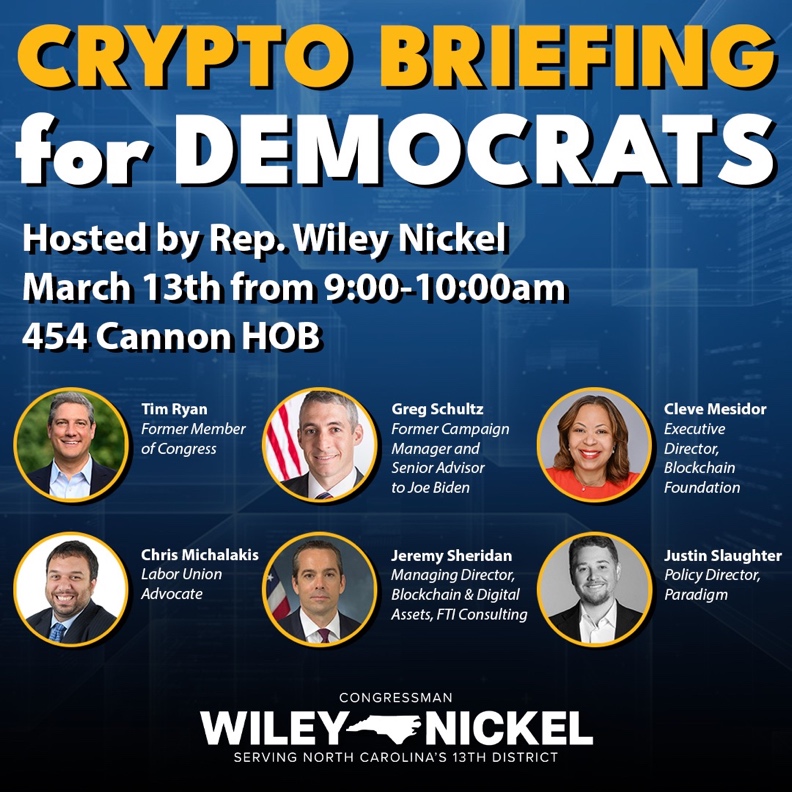 🗓️March 13: Blockchain Foundation Executive Director Cleve Mesidor @cmesi will speak during a digital assets briefing for Democrats hosted by Congressman Wiley Nickel (NC-13). She will discuss why the working class, communities of color, youth are fueling adoption of DeFi & Web3.