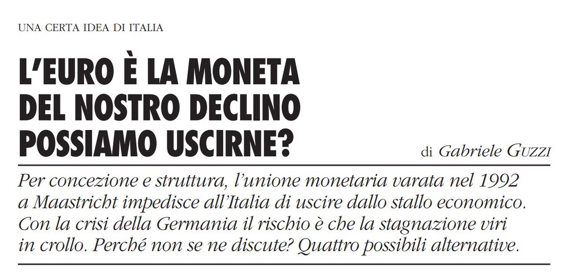 Pubblico con gioia l'articolo che ho scritto per l'ultimo numero di Limes. Il tema è la crisi dell’Ue, il fallimento dell’euro, il ruolo asfittico del vincolo esterno. Dinanzi al declino sociale, ci si chiede se ci sia una nuova possibilità per l'Italia. 1