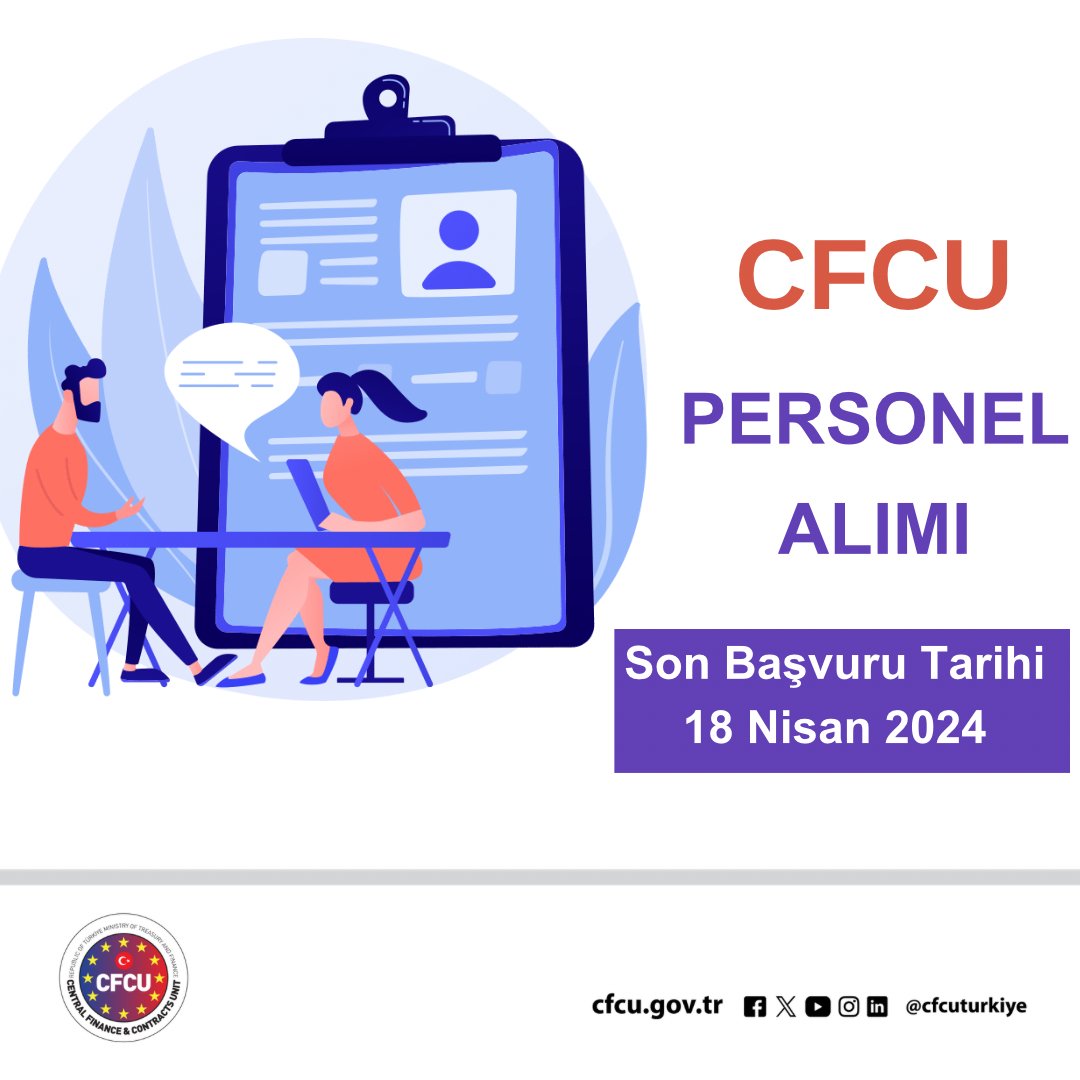 The exam announcement regarding the personnel recruitment of our Unit has been published. You can visit our website for details; cfcu.gov.tr. Candidates can apply through isealimkariyerkapisi.cbiko.gov.tr between 11 March-18 April 2024.