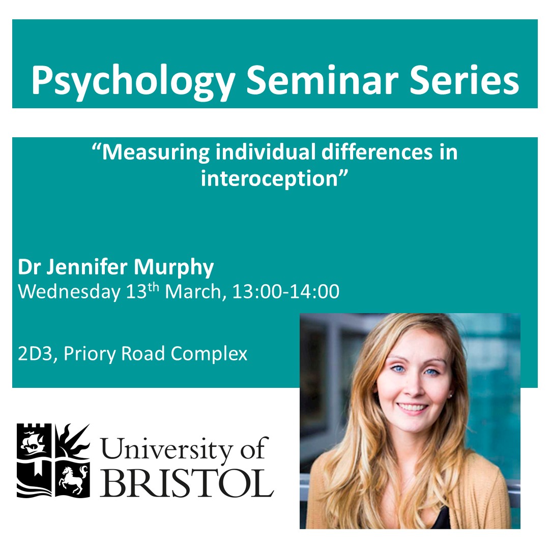 Week 6 of our seminar series is here🎉 We are delighted to invite Dr Jennifer Murphy from the Royal Holloway to speak on 'Interoception' and the uncertainty regarding the measurement and conceptualisation around this. Join us in 2D3 tomorrow! 😊 #universityofbristol #seminar