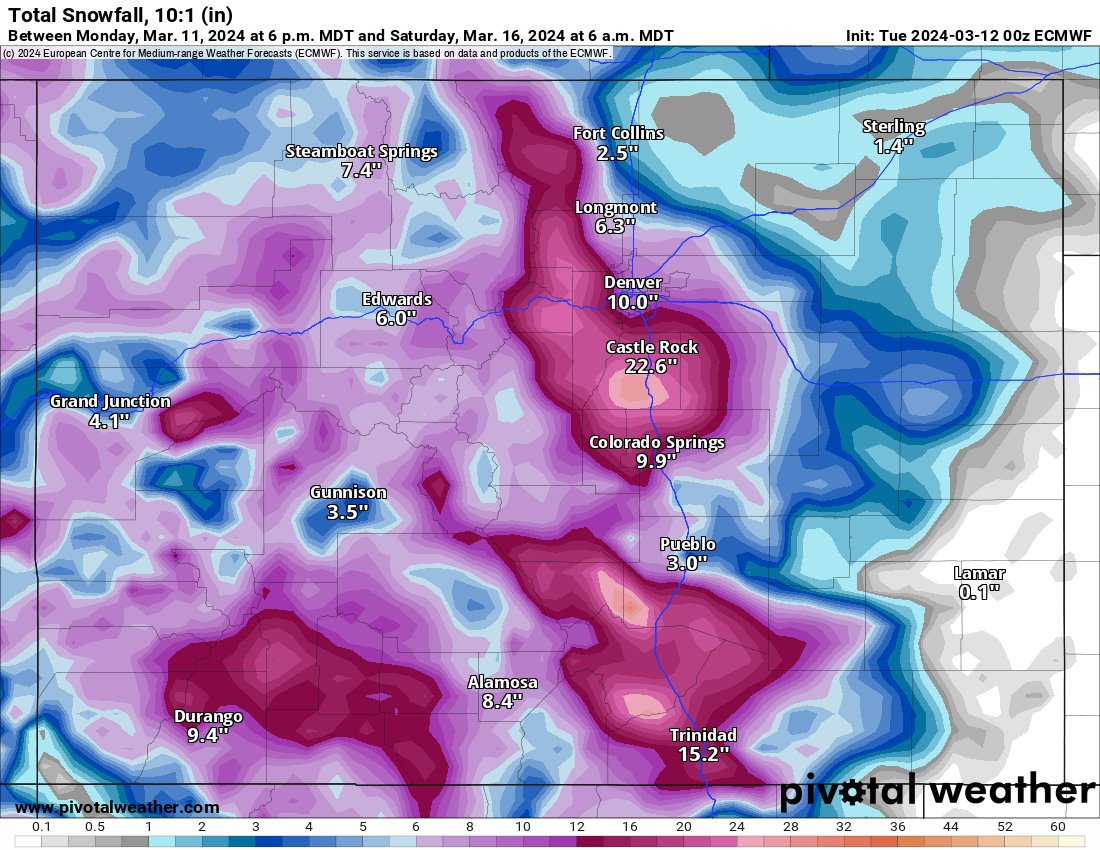 VanDamCNN's tweet photo. Incoming #Denver blockbuster #snowstorm? Favorable N/NE upslope winds means this storm favors the #frontrange & #palmerdivide with 1-3 feet of heavy, wet snow. However, major impacts looking more likely along entire I-25 corridor. Expect worst conditions, Thursday morning! #cowx @CNN