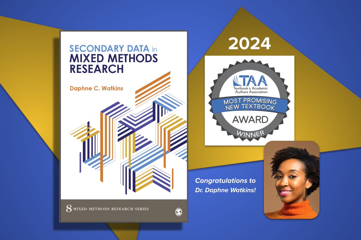 My book, 'Secondary Data in Mixed Methods Research,' won a 2024 Most Promising New Textbook Award! This is a win for everyone in the #mixedmethods community. Congratulations to all the @TextandAcademic award winners!  🎉 #MMR blog.taaonline.net/2024/03/taa-an…