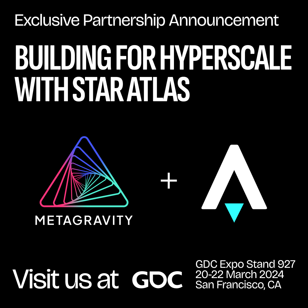 MetaGravity's HyperScale Engine powers @staratlas at #GDC Witness the future of supermassive MMO games. See thousands of players in massive space encounters, stunning visual fidelity, and immersive gameplay. 🙌 Visit us at booth S927 for the next evolution of online #gaming.