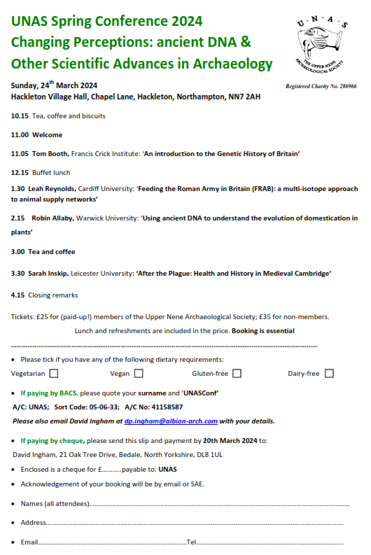 Spring conference season! Upper Nene Valley Archaeological Society March conference will be on ancient DNA #scienceinarchaeology #aDNA #NeneValley