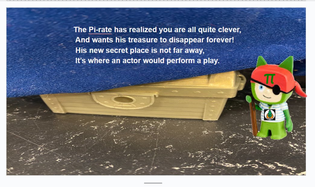 5F were the successful class yesterday that tracked down the JRI Pi-rate during Celebration of Math Week <a href="/JuniperRidgeNL/">Juniper Ridge Int</a>! They managed to grab 30 tickets out of the treasure before he grabbed it and ran! Clue 3 is released. Who will find him today?