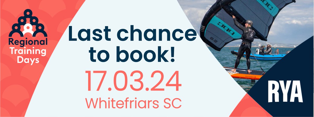 Last chance to book your place at the RYA SW Regional Training Day on 17 March at Whitefriars Sailing Club. There will be workshops across Power, Sail and Boardsports, tailored to this region and covering personal and teaching skills 👉 rya.org/nv5i50QxSsK