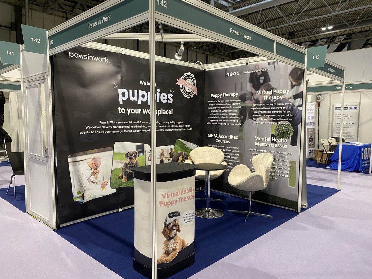 PUPPY THERAPY! Our visitors are discovering the benefits and impact of puppy therapy on employee wellbeing. Slots are now fully booked, but to learn more about the one-of-a-kind puppy therapy events, visit @pawsinwork on stand 142! #HWW2024