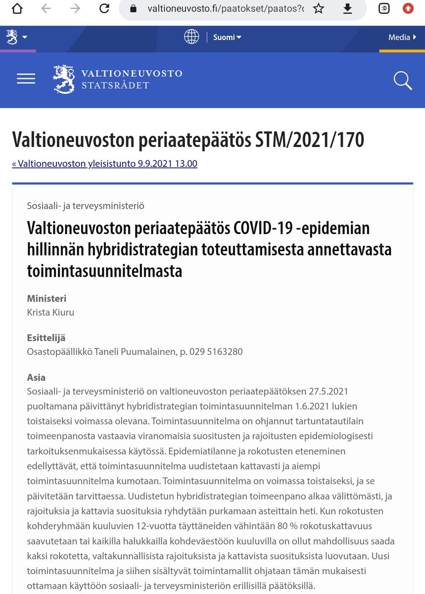 @hobfit1 Syyskuu 9, 2021 oli todella ratkaiseva käänne : thl'n ajama linja toteutui VN päätöksellä valmistelussa toteutettujen vääristelyjen saattelemana. Thl-stm yhteistyö ja tiedonkulku asiassa on salattu hallintojohtajien päätöksillä. x.com/OtsA20/status/…