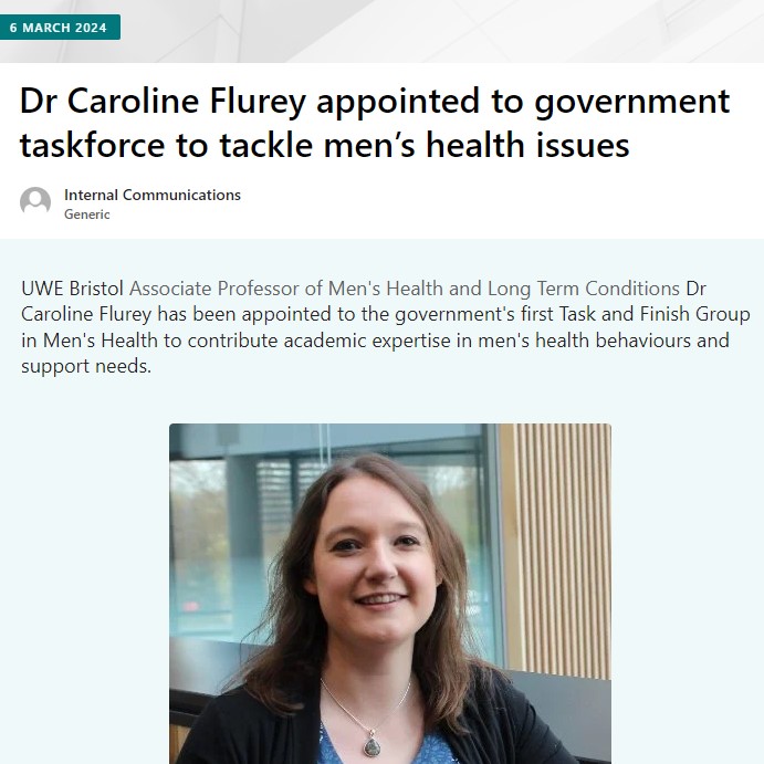 Congratulations <a href="/C_Flurey/">Dr Caroline Flurey</a> 🙌!
Such an important step towards a UK men's health strategy (to complement and not detract from a women's health strategy) to address men's significantly higher mortality rates than women. <a href="/CHCR_UWE/">UWE Health Research</a>