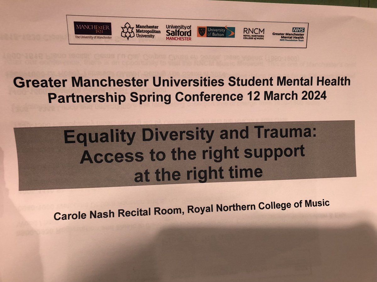 Thank you ⁦@ManMetUni⁩ students Maryam Riasat, Ollie Revill & Komal Sajja for kicking off the annual #GMUSMHS conference ⁦@rncmlive⁩ with a thought-provoking presentation on barriers & enablers to accessing #MentalHealth support for Black & S Asian students ⁦@NHS