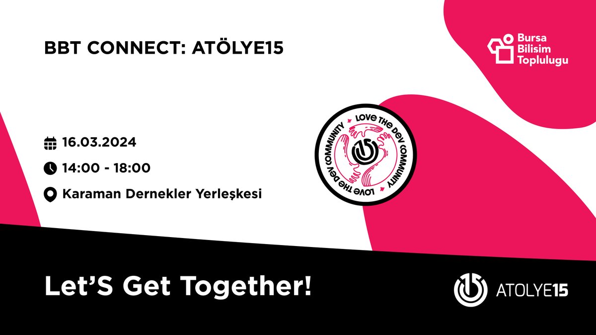 Herkese merhaba 👋

<a href="/Atolye15/">Atolye15</a> 'in birbirinden deneyimli geliştiricileri ile 16 Mart saat 14:00'da buluşuyoruz. 🚀 Atolye15 hakkında daha detaylı bilgi edinebileceğiniz, açık pozisyonları hakkında detaylıca konuşabileceğiniz bu keyifli etkinliğe herkesi bekliyoruz. 🙌

🗓️16 Mart