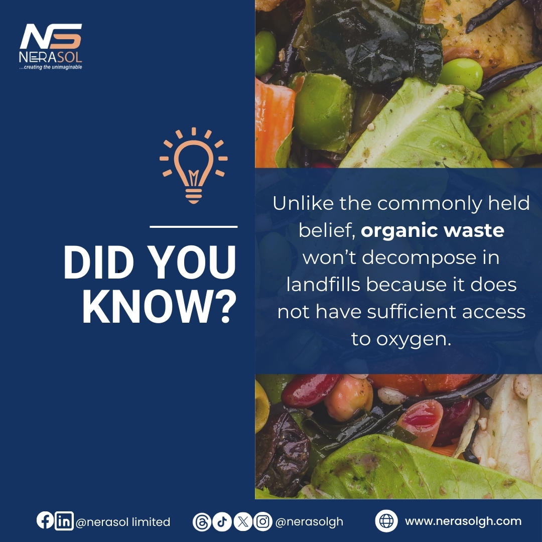 Did you know that organic waste often struggles to decompose in landfills due to lack of oxygen? Let us take action towards a greener future by separating our waste for easier decomposition. #Didyouknow #OrganicWasteDecomposition #GreenInitiatives #wastetech #nerasolgh