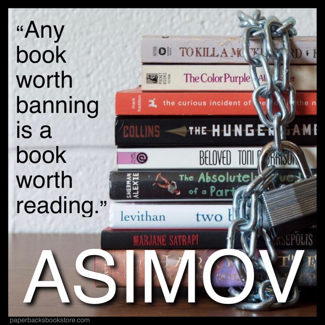 Paperbacks_Plus's tweet image. 📚
“Any book worth banning is a book worth reading.” ~Isaac Asimov

#bookbanning #bannedbooks #Asimov #booksworthreading #IsaacAsimov #goodbooks #literature #books #sciencefiction #booklovers #booklover #bookstore #bookshop #readers #literacy #beautifulbooks #bookstack #bookpile
