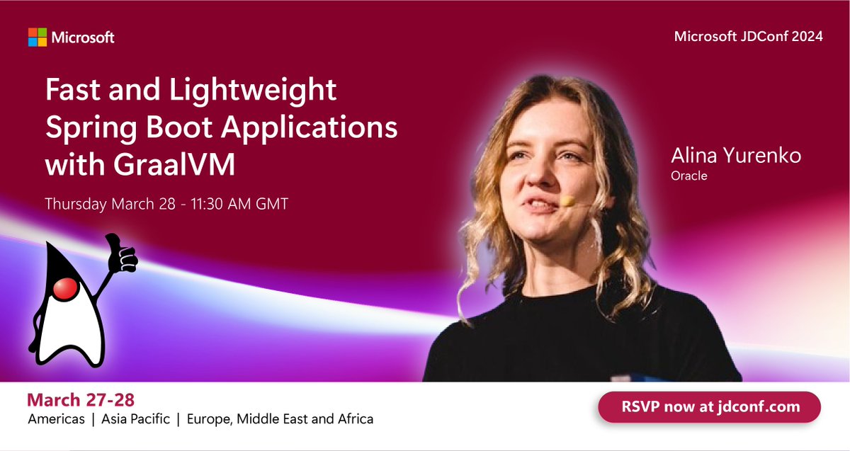 sKriemhild's tweet image. 🎤🌟 Join us at #JDConf 2024 for an insightful session with Alina Yurenko from Oracle! Dive into the world of fast and lightweight Spring Boot Applications with GraalVM. Save the date - March 28, 11:30 AM GMT. RSVP now for free at jdconf.com 🔥🚀 #SpringBoot #GraalVM