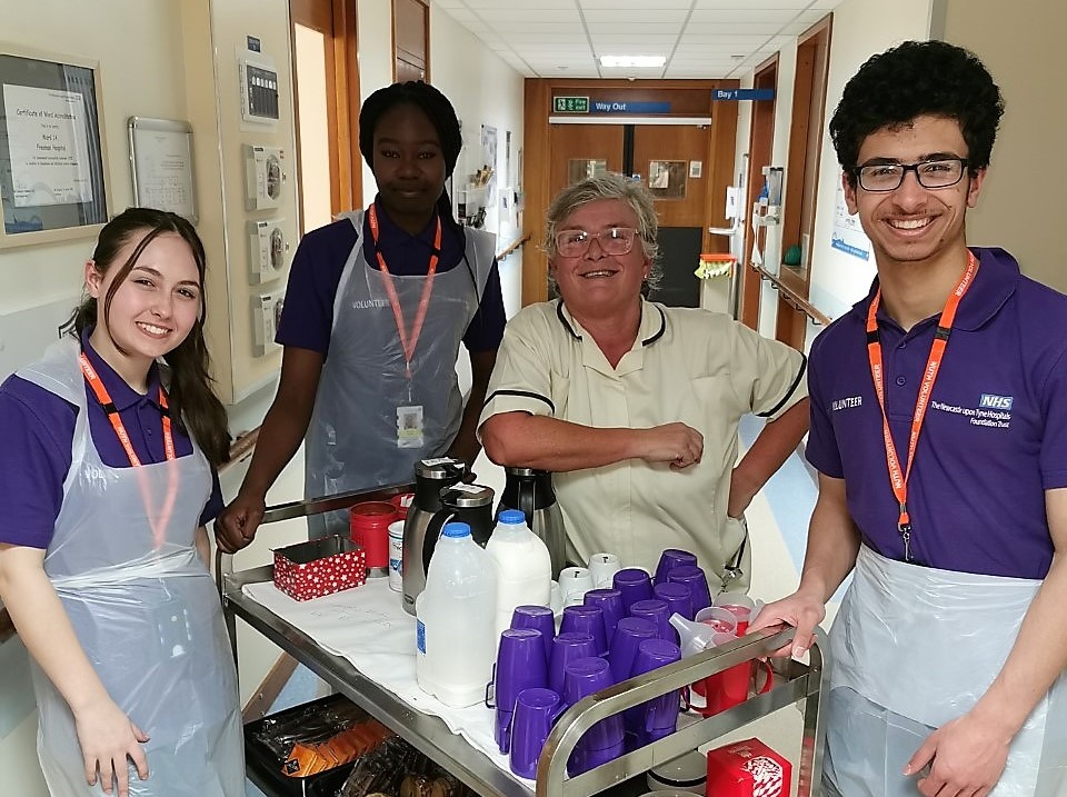 During #nutritionandhydrationweek we give special THANKS to our wonderful Mealtime Support Volunteers.  Here, Lucy, Mohammed &amp; Naomi from our Student Volunteer Program assist with the drink &amp; snack service, on Ward 14, Freeman Hospital, to help improve patients health outcomes