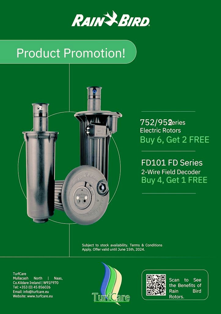 Rain Bird Promotion Now On! TurfCare is delighted to present to you this great offer on selected Rain Bird products. Great opportunity to upgrade existing irrigation heads or to get a fantastic deal on spare inventory & be prepared for the season. TurfCare.eu